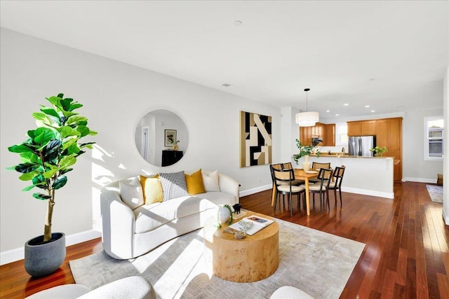 living room featuring dark hardwood / wood-style floors