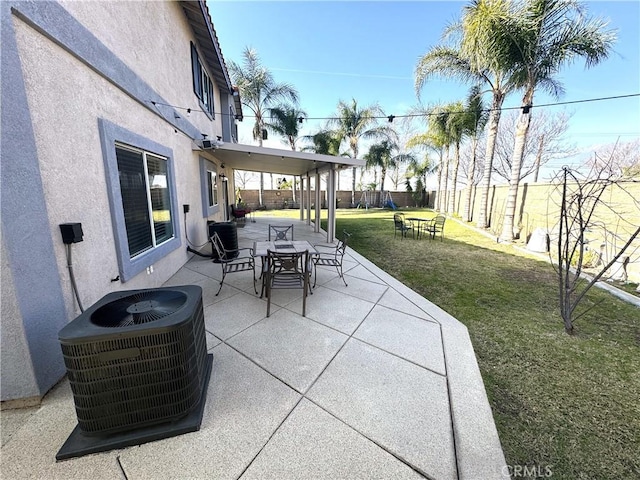 view of patio / terrace featuring central AC and a fenced backyard