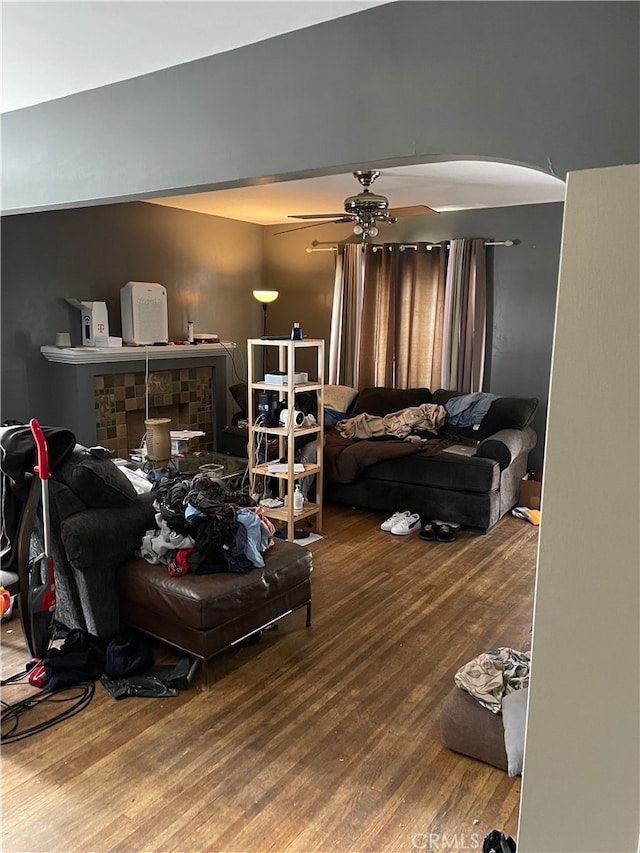 bedroom featuring ceiling fan and hardwood / wood-style floors