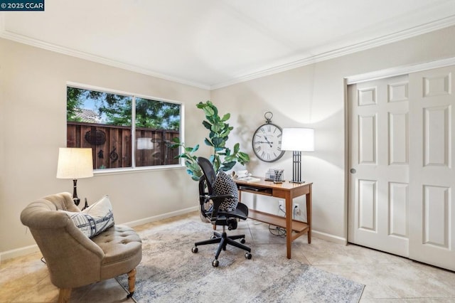 tiled office with crown molding