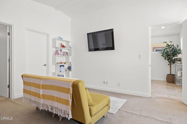 3757 Ocean Dr, Oxnard, CA 93035 - sitting room featuring carpet flooring, lofted ceiling, and recessed lighting