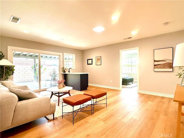 living room featuring light hardwood / wood-style flooring