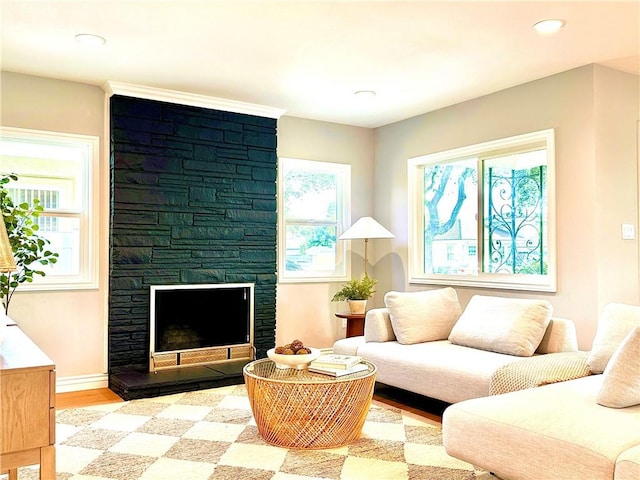 living room featuring a fireplace and light hardwood / wood-style floors