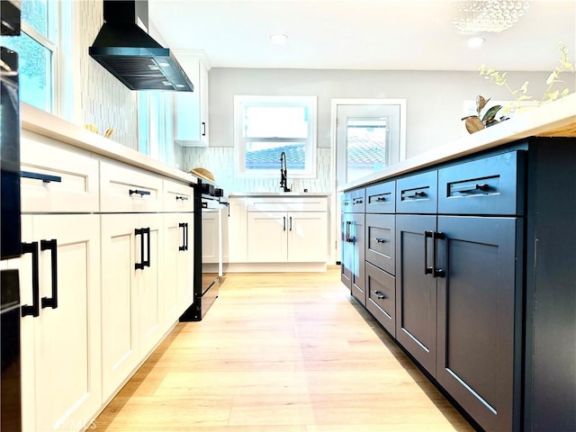 kitchen with white cabinetry, extractor fan, sink, and decorative backsplash