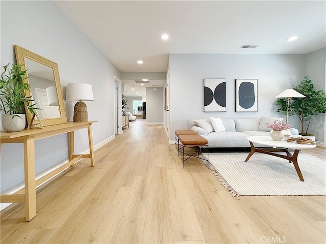 living room featuring light wood-type flooring