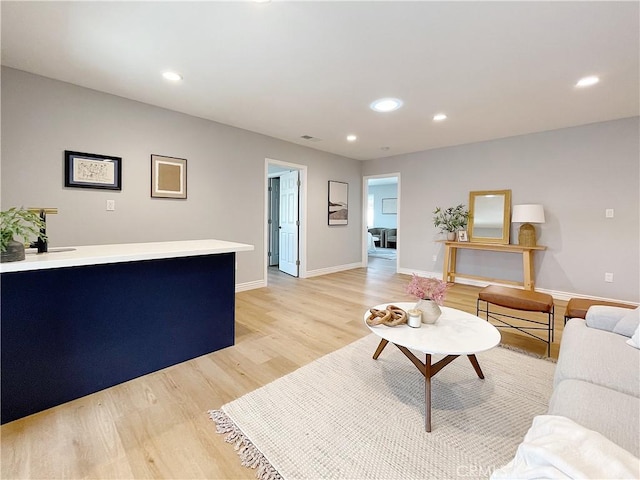 living room featuring light wood-type flooring