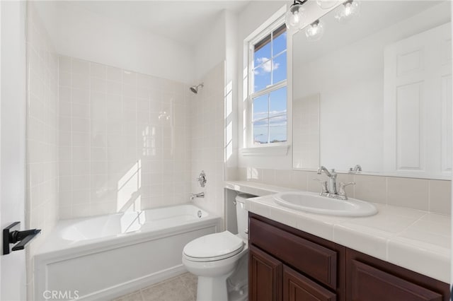 full bathroom with tile patterned floors, vanity, toilet, and shower / bath combination