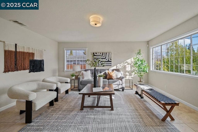 living room featuring tile patterned floors