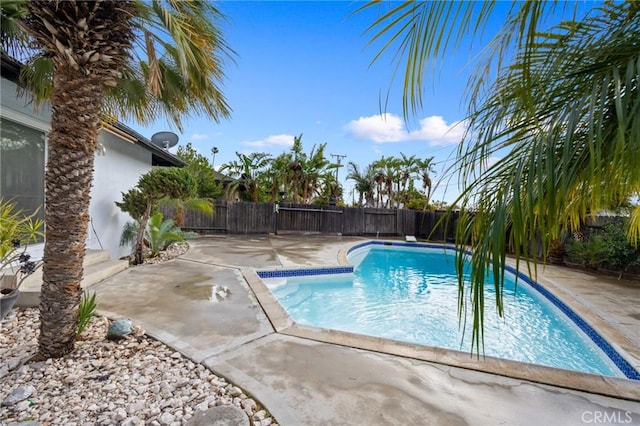 view of swimming pool featuring a patio area