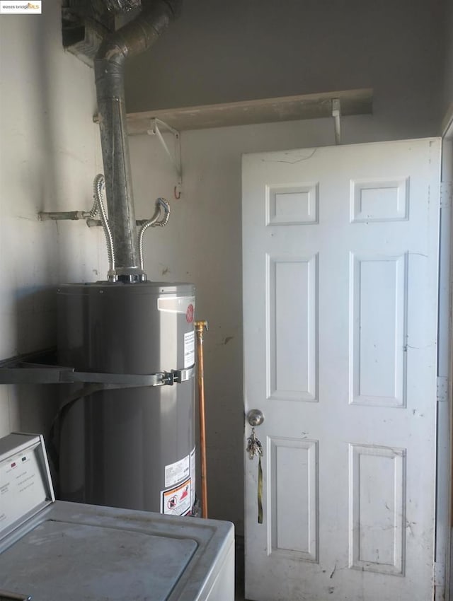 utilities with strapped water heater and washer / dryer