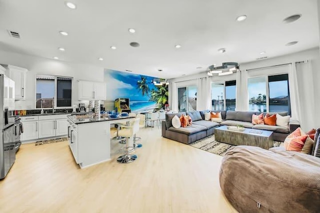 living room with light wood-type flooring