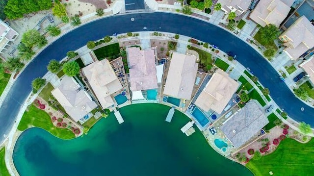 drone / aerial view featuring a water view