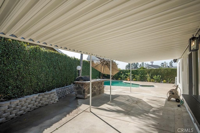 view of patio / terrace with a fenced in pool