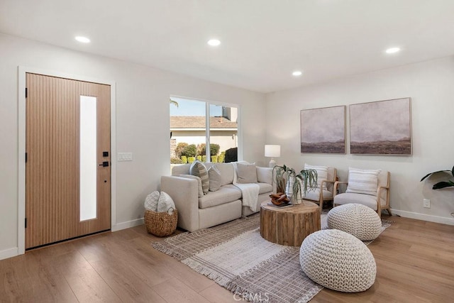 living room with light hardwood / wood-style floors