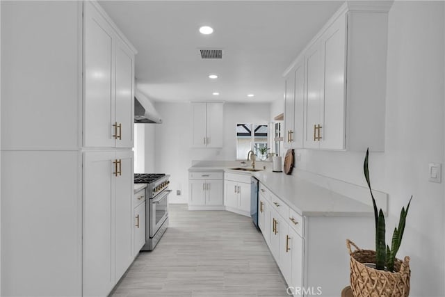 kitchen featuring white cabinetry, sink, wall chimney exhaust hood, and appliances with stainless steel finishes