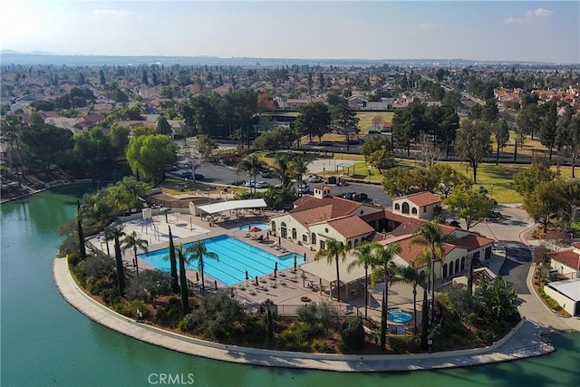 aerial view with a water view