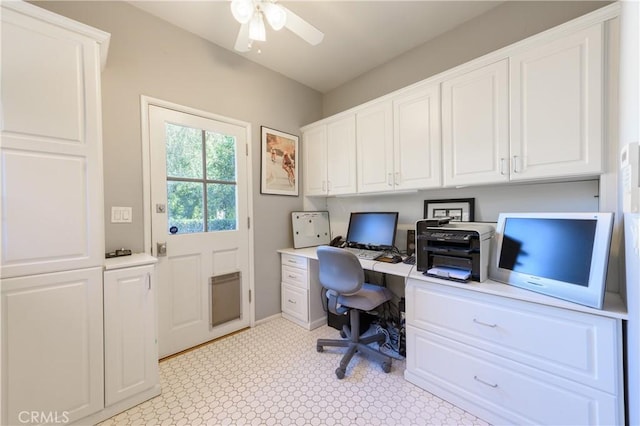 office space with ceiling fan