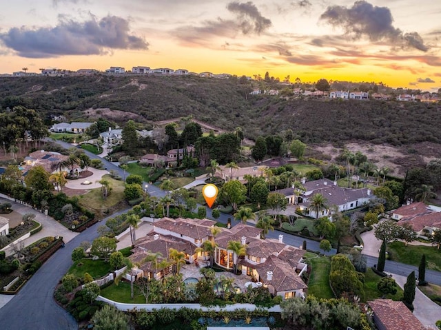 view of aerial view at dusk