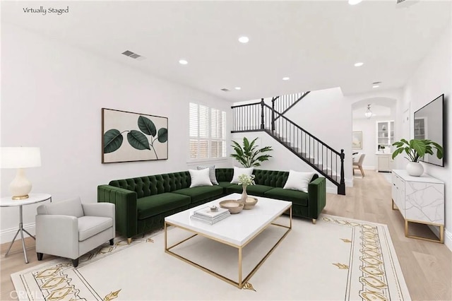 living room with light wood-type flooring