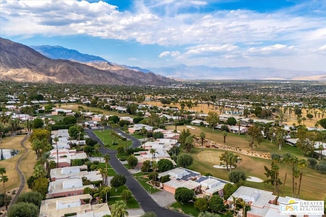 drone / aerial view featuring a mountain view