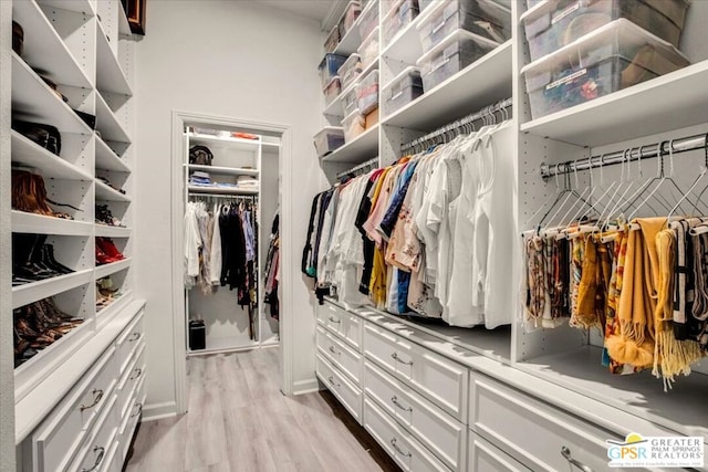 spacious closet with light hardwood / wood-style floors