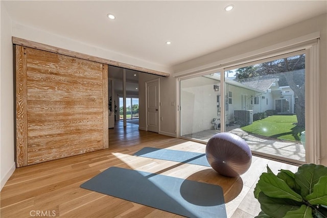 exercise room featuring hardwood / wood-style flooring