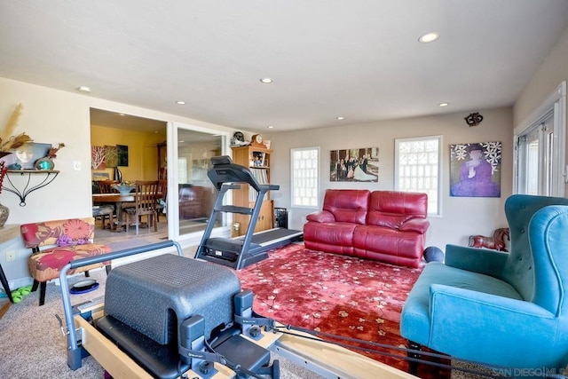 living room with carpet flooring