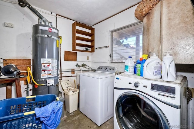 washroom with separate washer and dryer and strapped water heater