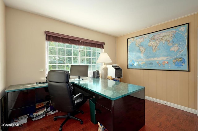 office area featuring dark wood-type flooring