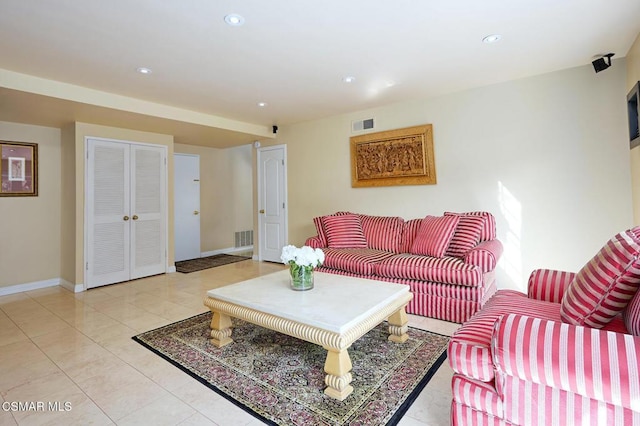 living room featuring light tile patterned floors