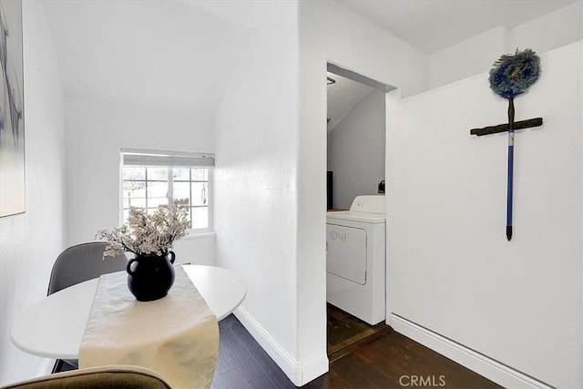 interior space featuring washer / dryer and dark hardwood / wood-style floors