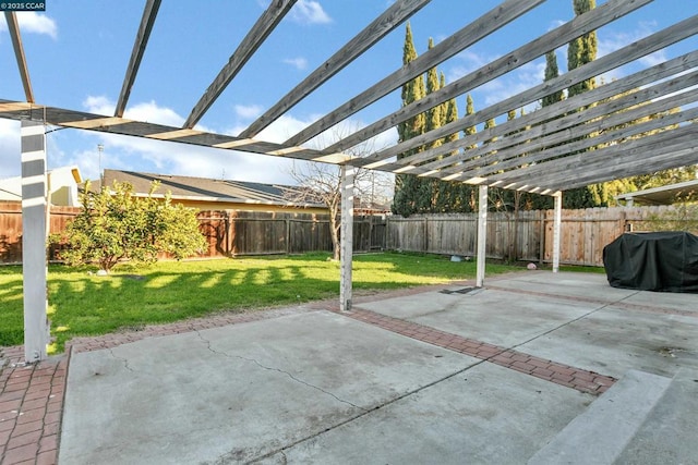 view of patio featuring a grill and a pergola