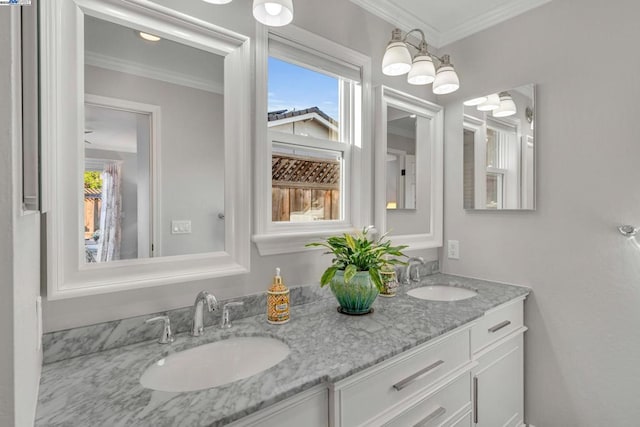 bathroom featuring vanity and crown molding