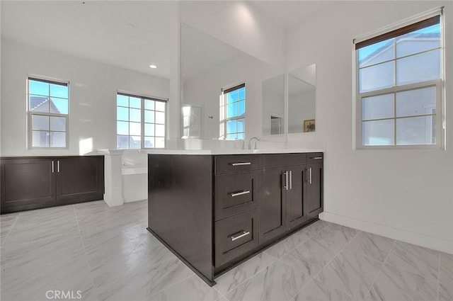 bathroom featuring vanity and a bath