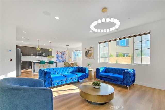 living room with light wood-type flooring