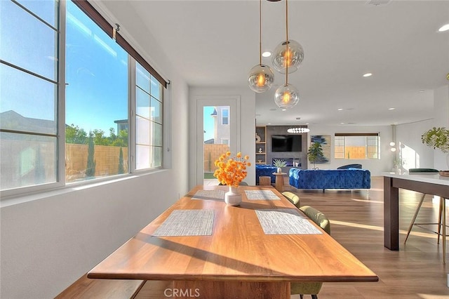 dining space featuring plenty of natural light and light hardwood / wood-style floors