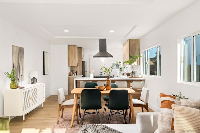 dining room featuring sink and light hardwood / wood-style floors