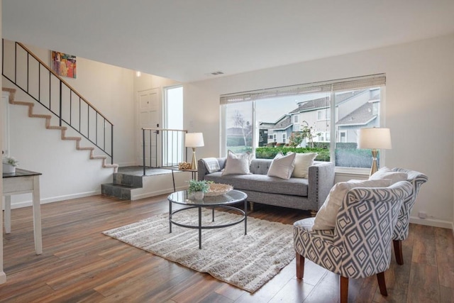 living room with hardwood / wood-style floors