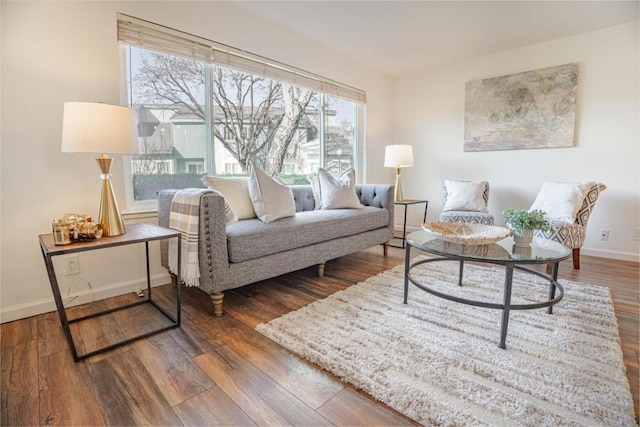 sitting room with dark hardwood / wood-style flooring