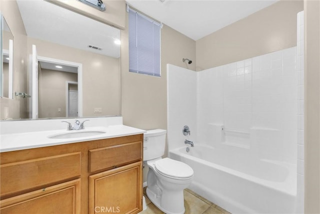 full bathroom with vanity, tile patterned floors, shower / bathtub combination, and toilet