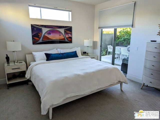 bedroom featuring carpet flooring and access to exterior