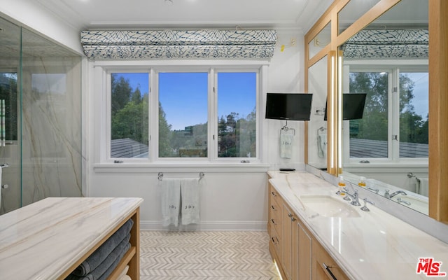 bathroom featuring vanity and crown molding