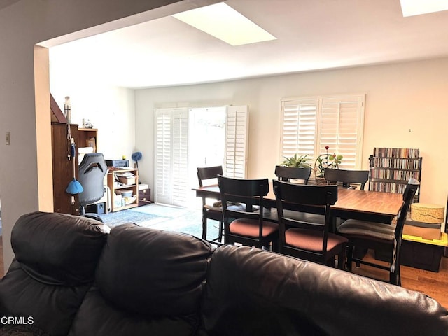 living room with a skylight