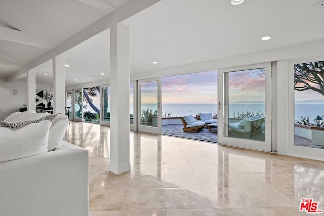 living room with a water view