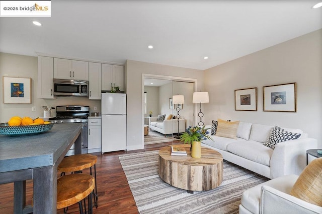 living room featuring dark hardwood / wood-style flooring