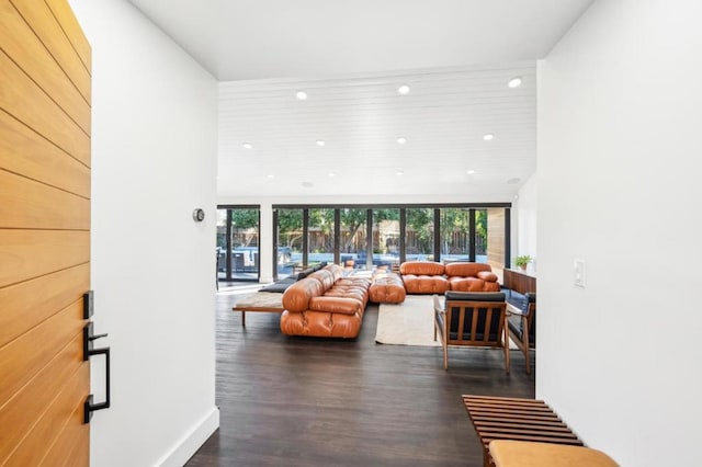 living room featuring dark wood-type flooring