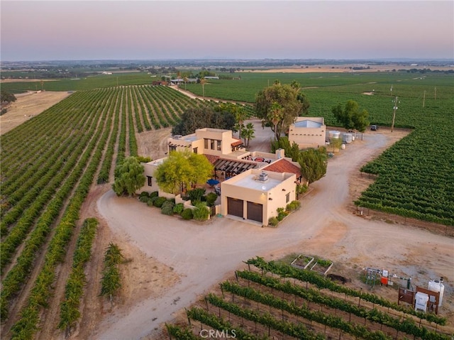 aerial view at dusk with a rural view