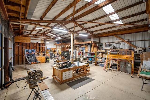 garage featuring a workshop area