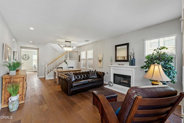 living room with hardwood / wood-style floors