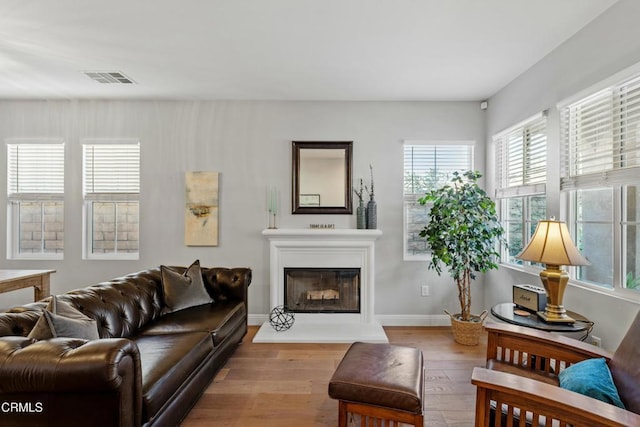 living room featuring light wood-type flooring